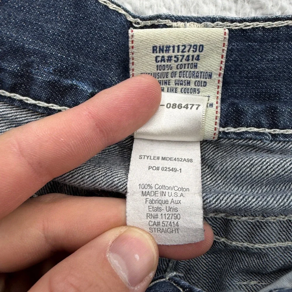 True Religion Mens Straight Leg Jeans Dark Wash White Big T Stitching 36 USA‎